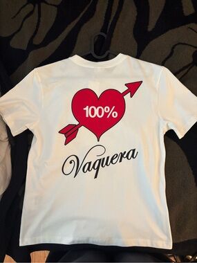 Adults Vaquera White Tee with Red Heart Graphic